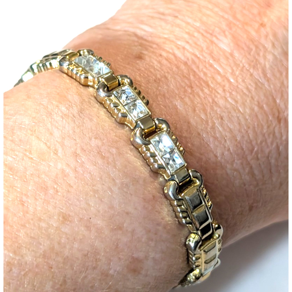 Glass Rhinestone Link Bracelet, Gold-tone, 7"‎ x 3/8" Elegant gbr-77